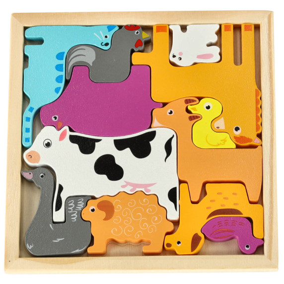 Puzzle din lemn - animale de fermă - 12 piese - Inlea4Fun