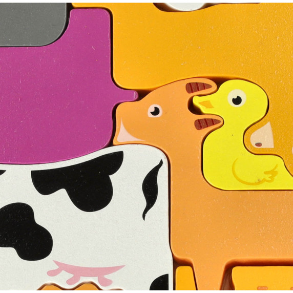 Puzzle din lemn - animale de fermă - 12 piese - Inlea4Fun