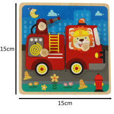 Inserție din lemn 3 buc - puzzle cu mânere - pompier - 