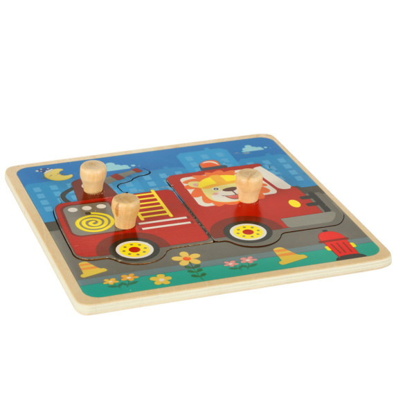 Inserție din lemn 3 buc - puzzle cu mânere - pompier
