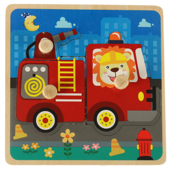 Inserție din lemn 3 buc - puzzle cu mânere - pompier