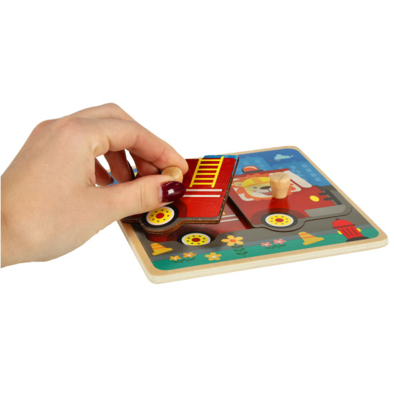 Inserție din lemn 3 buc - puzzle cu mânere - pompier