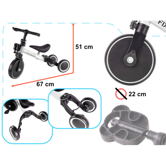 Tricikli 3 az 1-ben pedálokkal Trike Fix Mini - fehér