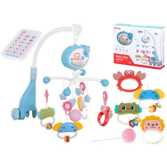 Cărusel interactiv pentru pătuț bebe cu telecomandă - Inlea4Fun NURSERY TOYS - albastru