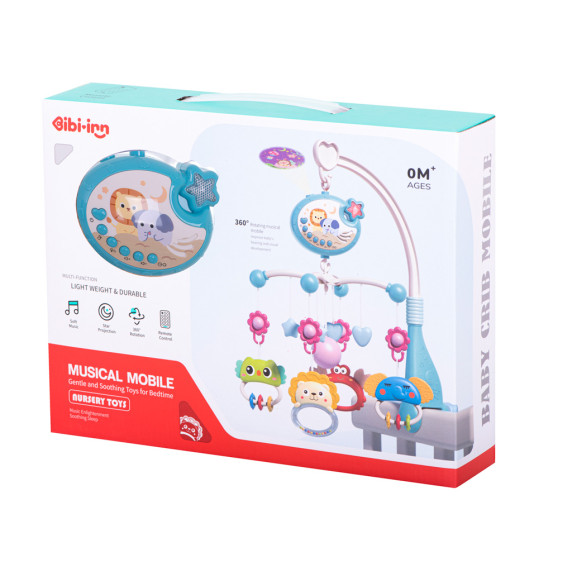 Cărusel interactiv pentru pătuț bebe cu telecomandă - Inlea4Fun NURSERY TOYS - albastru