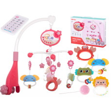 Carusel interactiv pentru pătuț bebe cu telecomandă - Inlea4Fun NURSERY TOYS - roz - 