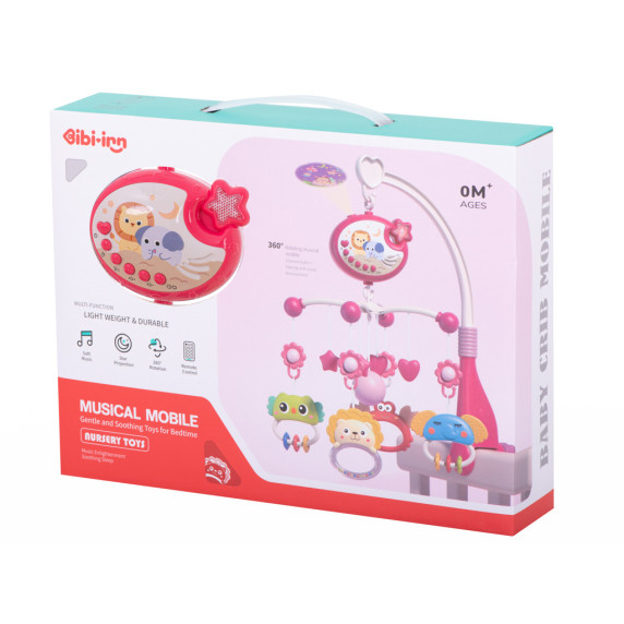 Carusel interactiv pentru pătuț bebe cu telecomandă - Inlea4Fun NURSERY TOYS - roz