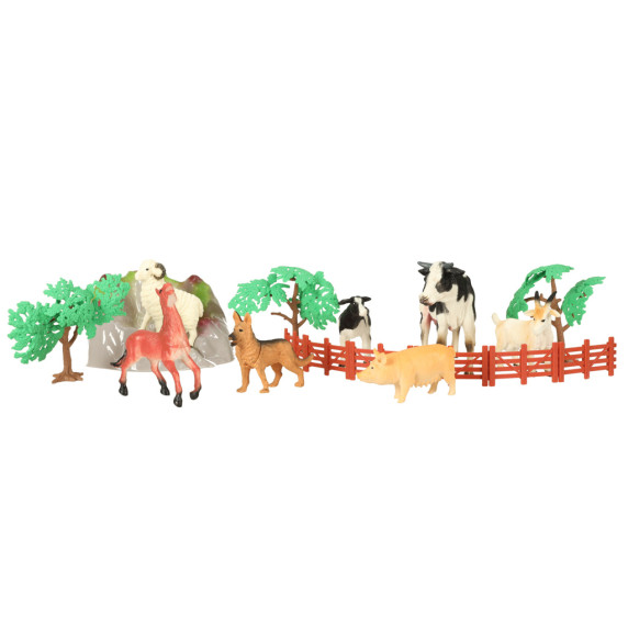 Sada 7 figúrok zvieratiek z farmy s podložkou a doplnkami Inlea4Fun HAPPY FARM