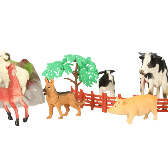 Sada 7 figúrok zvieratiek z farmy s podložkou a doplnkami Inlea4Fun HAPPY FARM