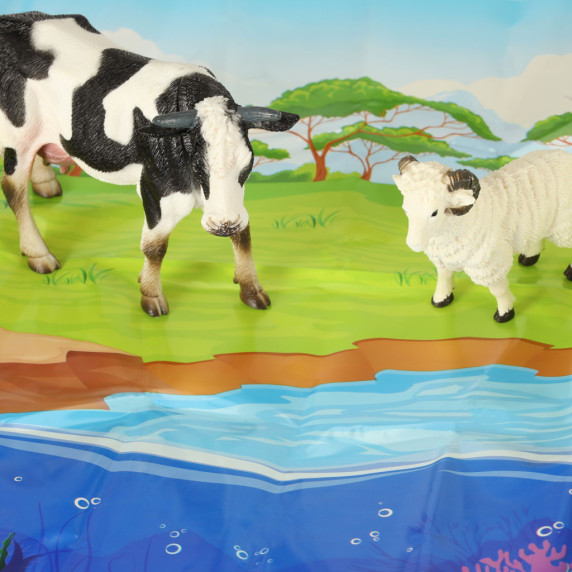 Sada 7 figúrok zvieratiek z farmy s podložkou a doplnkami Inlea4Fun HAPPY FARM