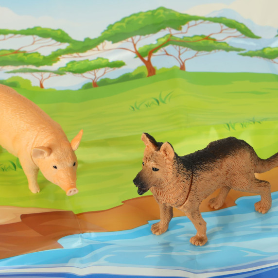 Sada 7 figúrok zvieratiek z farmy s podložkou a doplnkami Inlea4Fun HAPPY FARM