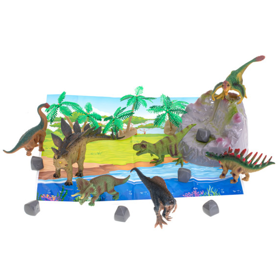 Dinoszaurusz figura készlet színes alátéttel és kiegészítőkkel Inlea4Fun DINOSAUR WORLD