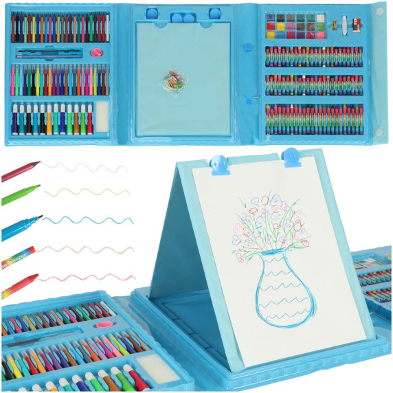 Maliarska súprava v kufríku 208 prvkov Inlea4Fun SUPER MEGA ART SET - modrá
