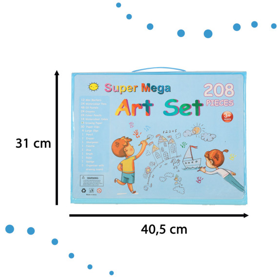 Maliarska súprava v kufríku 208 prvkov Inlea4Fun SUPER MEGA ART SET - modrá