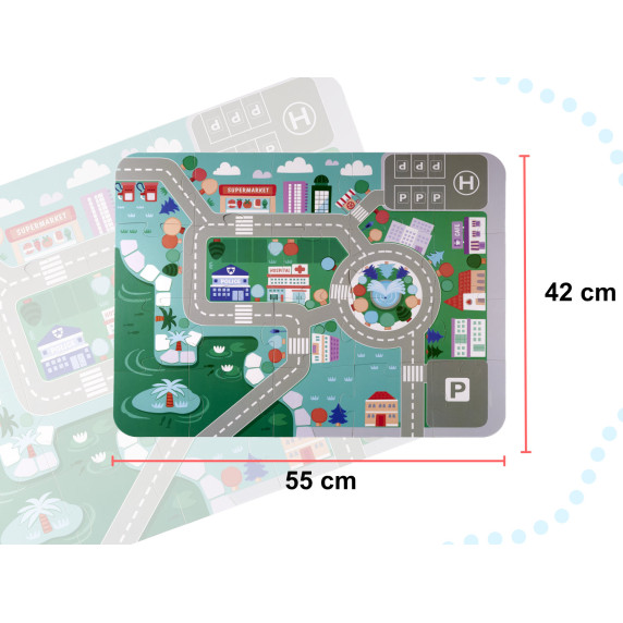 fa építőkocka 100 db puzzle alátéttel - városi élet