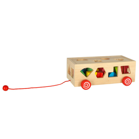 Drevený vozík vkladačka na šnúrke s kockami 17 prvkov Inlea4Fun WOODEN BOX
