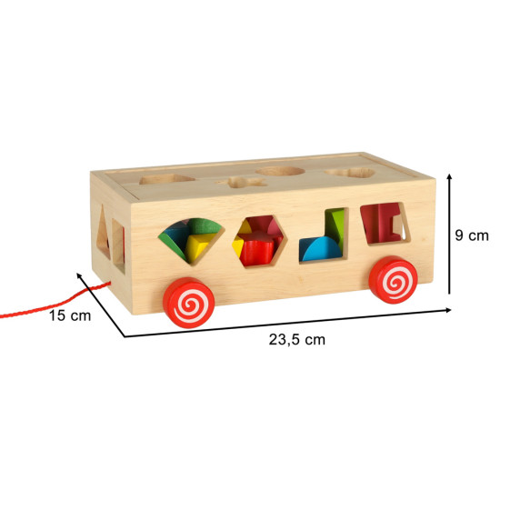 Drevený vozík vkladačka na šnúrke s kockami 17 prvkov Inlea4Fun WOODEN BOX