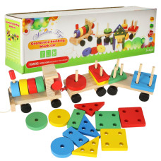 Drevený vláčik vkladačka 30 cm Geometric Building Block Car - 