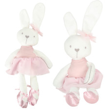 Figurină de pluș – iepuraș cu rochiță, 42 cm – roz - 