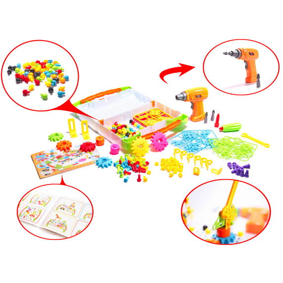 Set creativ de construcție cu șurubelniță 181 elemente - Inlea4Fun  GEAR PLATTER