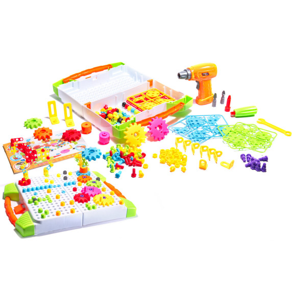 Set creativ de construcție cu șurubelniță 181 elemente - Inlea4Fun  GEAR PLATTER