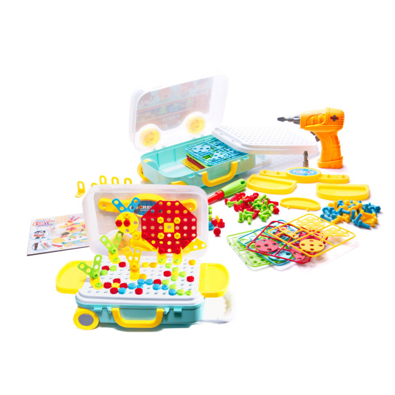 Set creativ de construcție cu șurubelniță 258 elemente - Inlea4Fun PORTABLE PLATTER