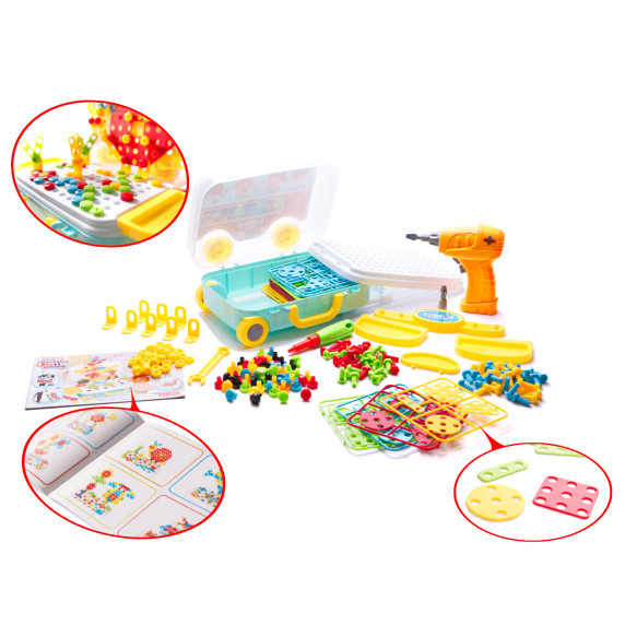 Set creativ de construcție cu șurubelniță 258 elemente - Inlea4Fun PORTABLE PLATTER