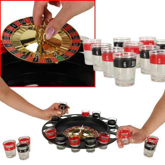 Pálinka rulett, ivós társasjáték 16 db pohárral Drinking Roulette Set