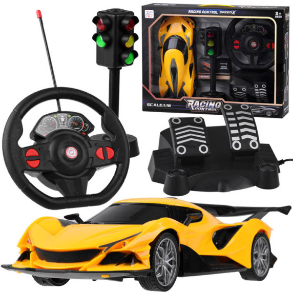 RC Športové autíčko na diaľkové ovládanie s volantom a semaformi Inlea4Fun RACING CONTROL- žlté