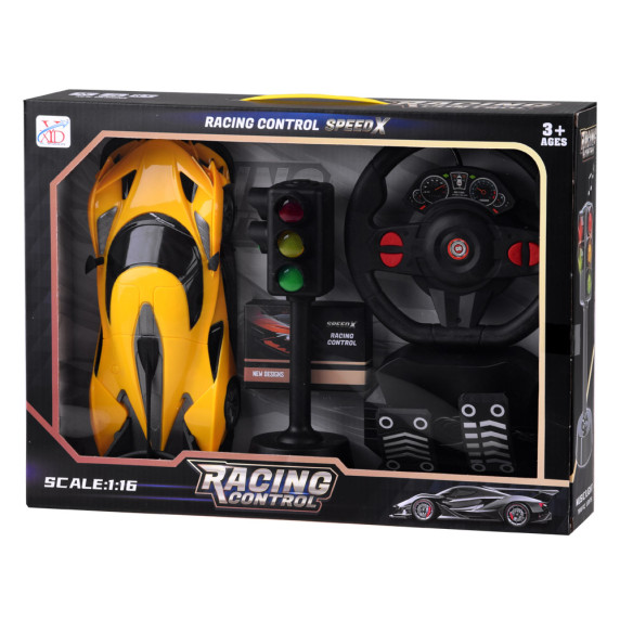 RC Športové autíčko na diaľkové ovládanie s volantom a semaformi Inlea4Fun RACING CONTROL- žlté