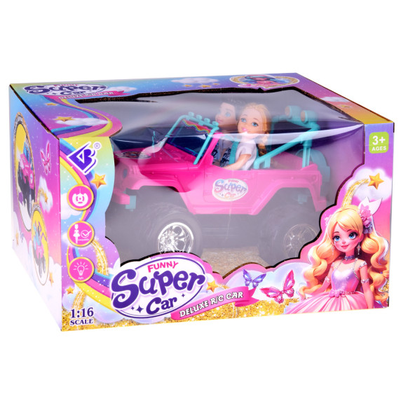 MAȘINĂ ROZ cu telecomandă pentru păpuși - FUNNY SUPER CAR