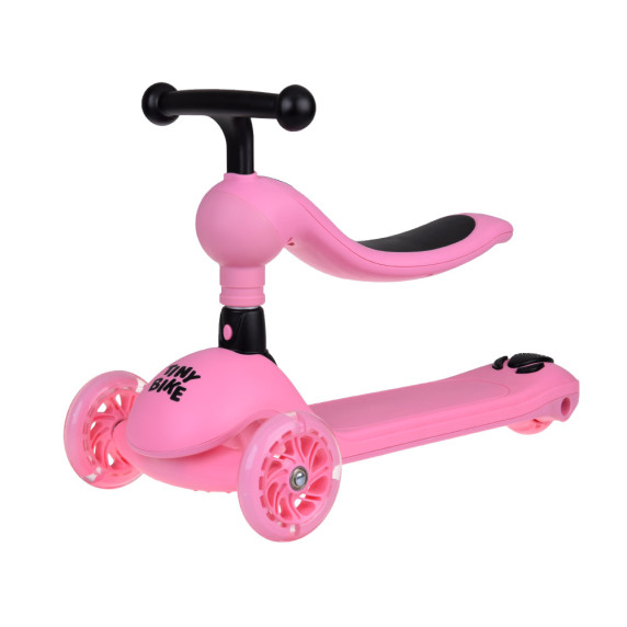 Trojkolesová kolobežka 2v1 s vodiacou tyčou a svietiacimi kolesami Inlea4Fun Tiny Bike - ružová