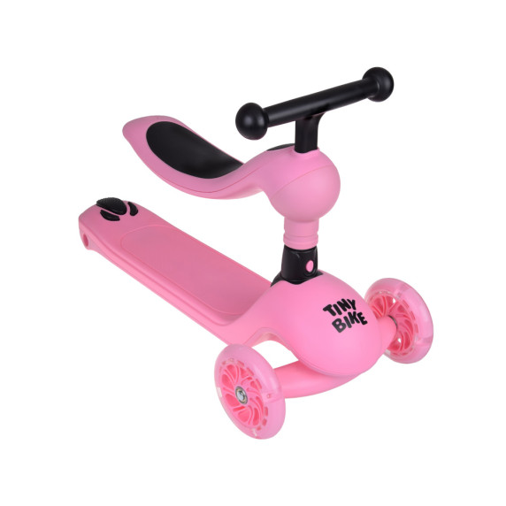 Trojkolesová kolobežka 2v1 s vodiacou tyčou a svietiacimi kolesami Inlea4Fun Tiny Bike - ružová