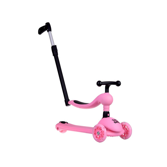 Trojkolesová kolobežka 2v1 s vodiacou tyčou a svietiacimi kolesami Inlea4Fun Tiny Bike - ružová