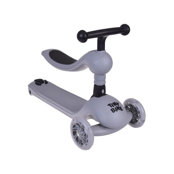 Trojkolesová kolobežka 2v1 s vodiacou tyčou a svietiacimi kolesami Inlea4Fun Tiny Bike - sivá
