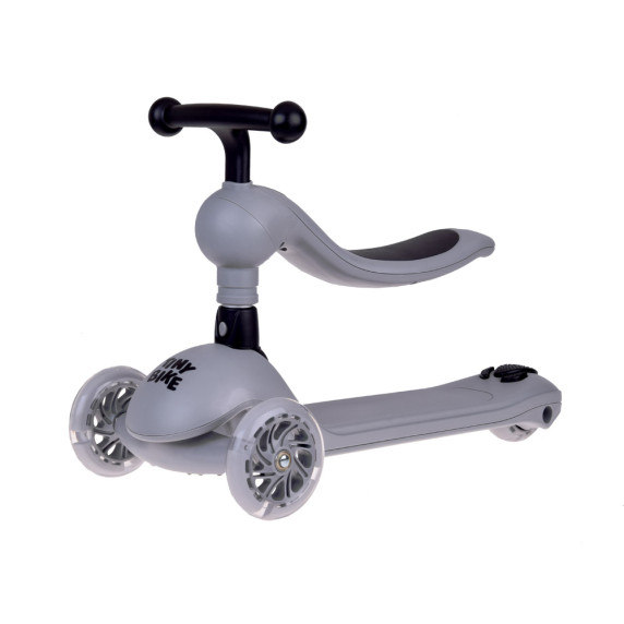 Trojkolesová kolobežka 2v1 s vodiacou tyčou a svietiacimi kolesami Inlea4Fun Tiny Bike - sivá