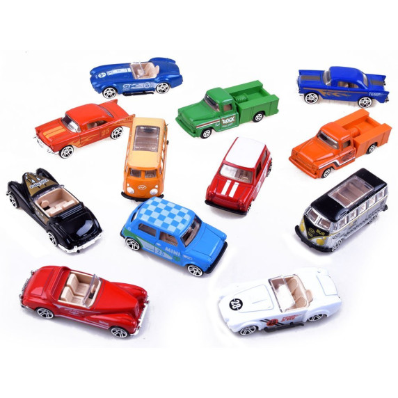 Set mașini retro de jucărie din metal - 12 buc - Inlea4Fun DIECAST METAL