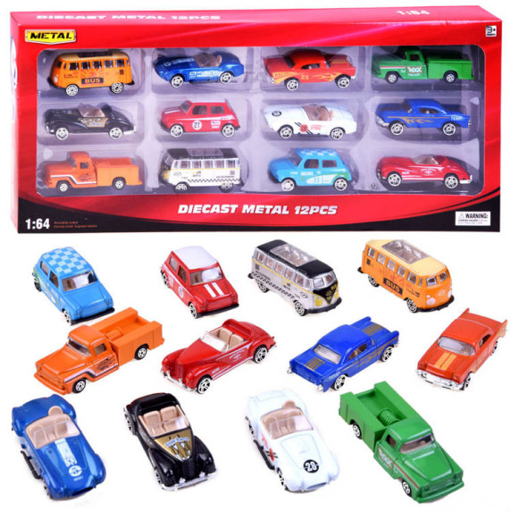 Set mașini retro de jucărie din metal - 12 buc - Inlea4Fun DIECAST METAL