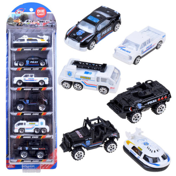 Set vehicule metalice - Inlea4Fun DIE CAST - vehicule de poliție 6 piese