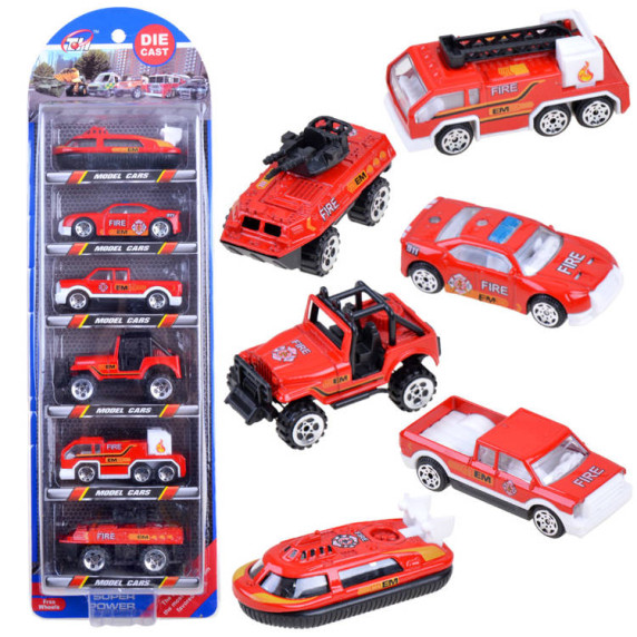 Set vehicule metalice - Inlea4Fun DIE CAST - 6 piese vehicule de pompieri