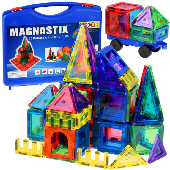 Blocuri de construcție magnetice educaționale 100 buc - Inlea4Fun MAGNASTIX
