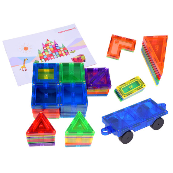 Blocuri de construcție magnetice educaționale 100 buc - Inlea4Fun MAGNASTIX
