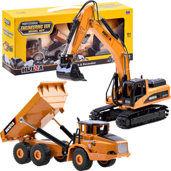 Set vehicul de constructii, basculantă + excavator - Inlea4Fun ARTICULATED TRUCK & EXCAVATOR