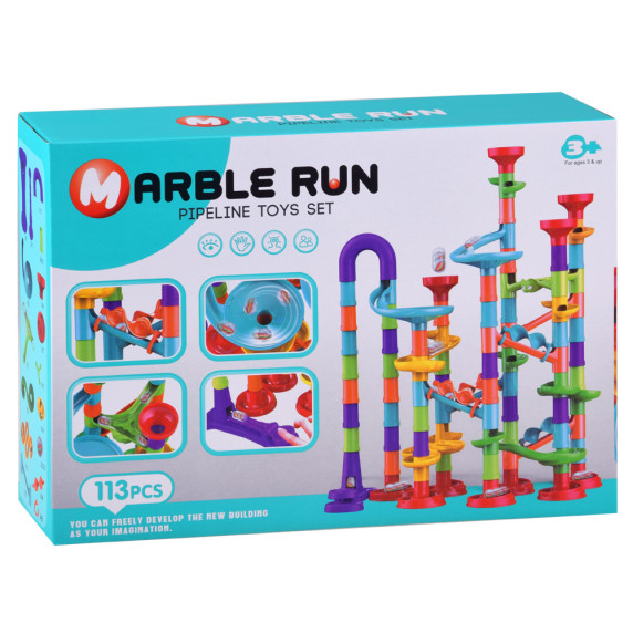 Műanyag golyópálya 113 darabos Inlea4Fun MARBLE RUN ZA4378