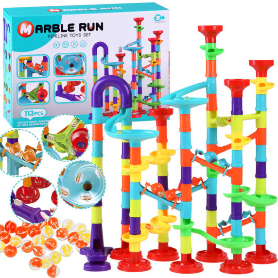 Műanyag golyópálya 113 darabos Inlea4Fun MARBLE RUN ZA4378