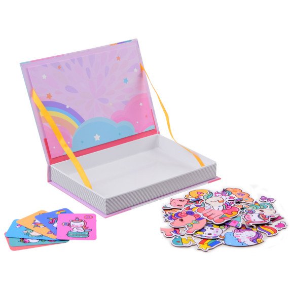 Carte magnetică de puzzle  unicorn -Inlea4Fun MAGNETIC BOOK UNICORN- 39 de elemente