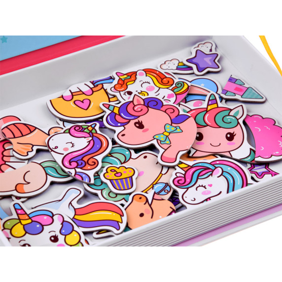 Carte magnetică de puzzle  unicorn -Inlea4Fun MAGNETIC BOOK UNICORN- 39 de elemente