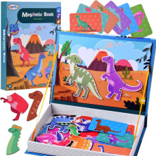 Carte de puzzle magnetică 36 de elemente Inlea4Fun - MAGNETIC BOOK DINOSAUR - dinozauri - 