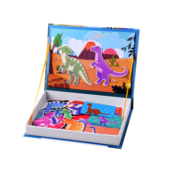 Carte de puzzle magnetică 36 de elemente Inlea4Fun - MAGNETIC BOOK DINOSAUR - dinozauri