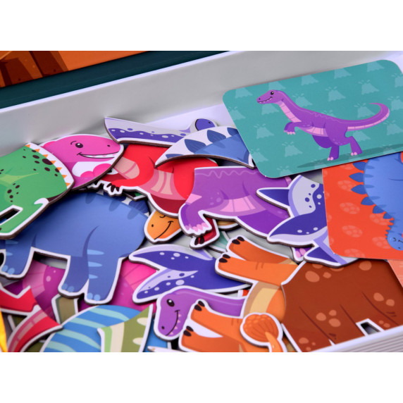 Carte de puzzle magnetică 36 de elemente Inlea4Fun - MAGNETIC BOOK DINOSAUR - dinozauri